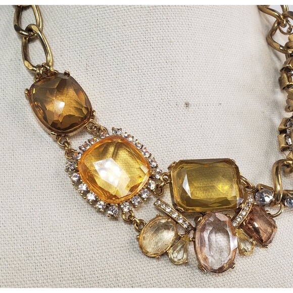 Vintage Talbot Gold Tone Cut Crystal & Resin Statement Necklace - Picture 8 of 12